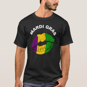 Mardi Gras Fat Tuesday Carnival Lips Kiss Flag T-Shirt