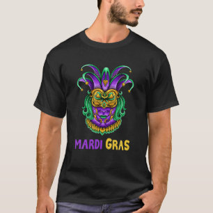Mardi Gras Fat Tuesday Festival Mask With Jester H T-Shirt