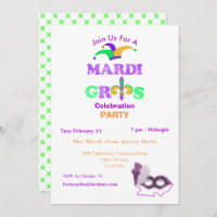 Mardi Gras Fat Tuesday Fun Party Theme Invite