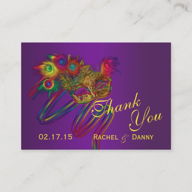 Mardi Gras Fat Tuesday Party Thank You Place Cards (Front)