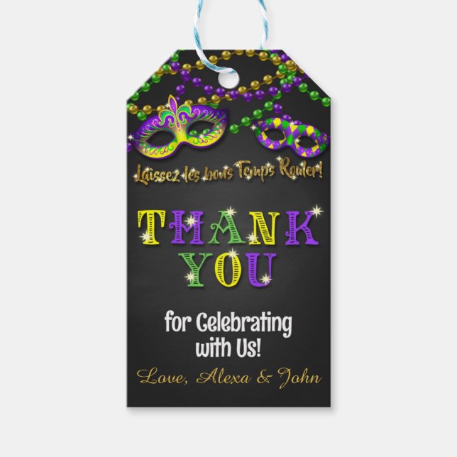 Mardi Gras Favour Tag - Celebrating with Us (Front)