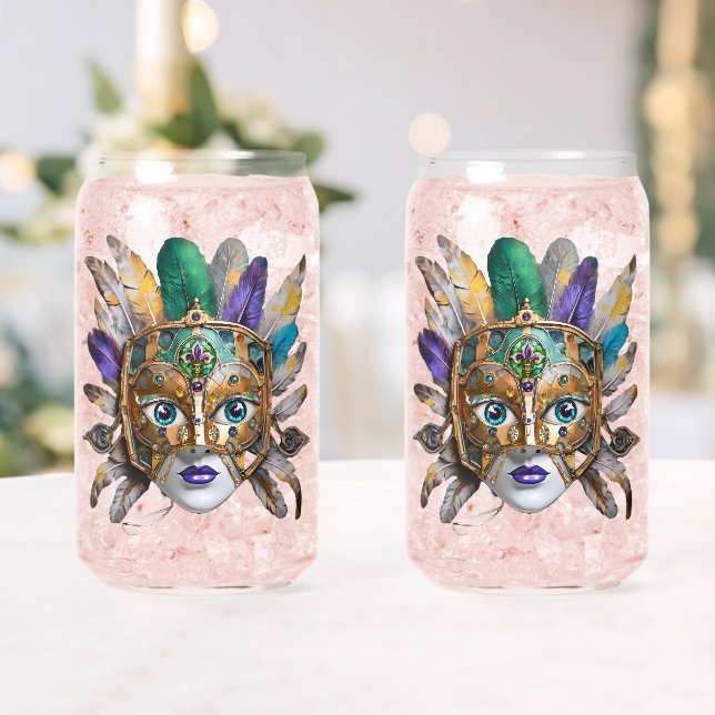 Mardi Gras Feather and Metal Mask Can Glass (Insitu (Wedding))