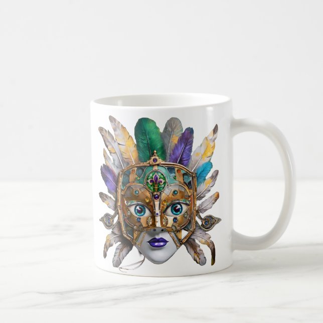 Mardi Gras Feather and Metal Mask Coffee Mug (Right)