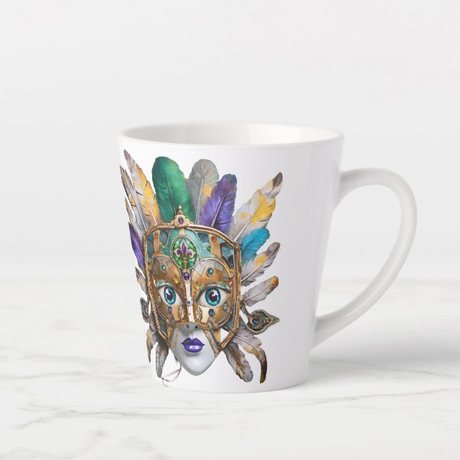 Mardi Gras Feather and Metal Mask Latte Mug (Right)