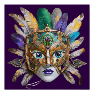 Mardi Gras Feather and Metal Mask Poster