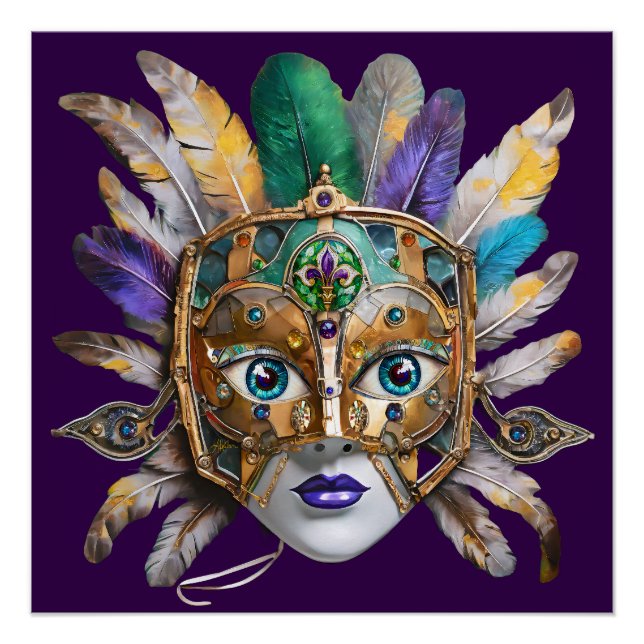 Mardi Gras Feather and Metal Mask Poster (Front)