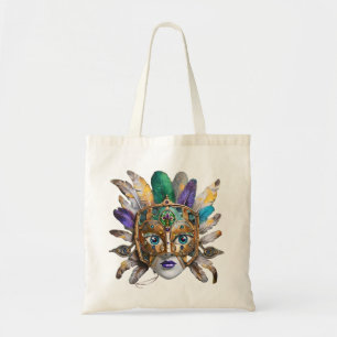 Mardi Gras Feather and Metal Mask Tote Bag
