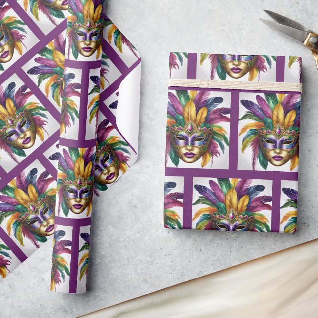 Mardi Gras Feather Mask Colourful Giftwrap Wrapping Paper (Creator Uploaded)