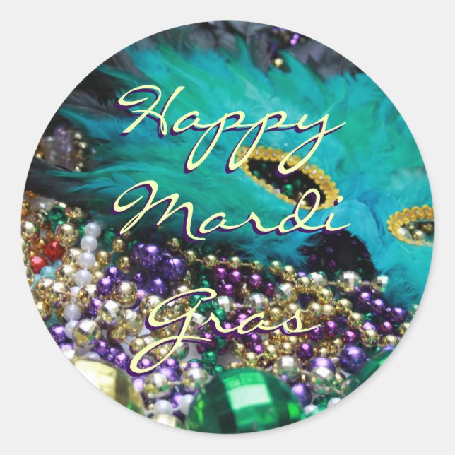Mardi Gras Feather Mask Custom Round Sticker Seals (Front)