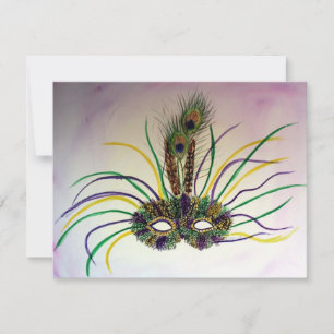 Mardi Gras Feather Mask Invitation or Invites