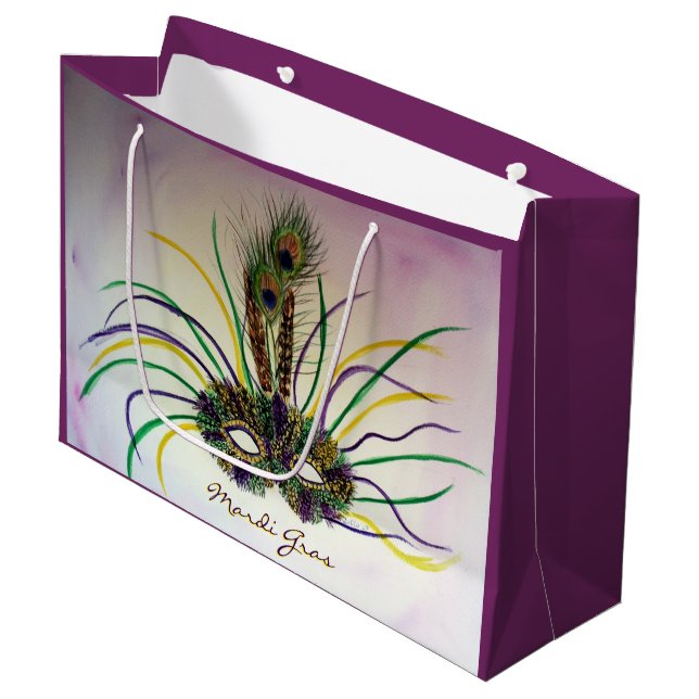 Mardi Gras Feather Mask Party Favour Gift Bags (Front Angled)