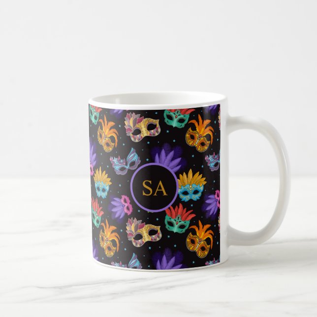 Mardi Gras Feather Mask Purple Green Blue Star Coffee Mug (Right)