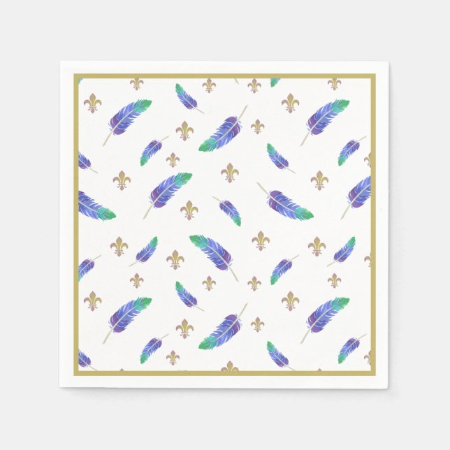 Mardi Gras Feathers and Fleur de Lis Pattern Napkin (Front)
