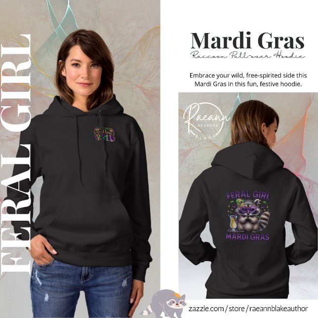 Mardi Gras Feral Girl Racoon Pullover Hoodie (Creator Uploaded)