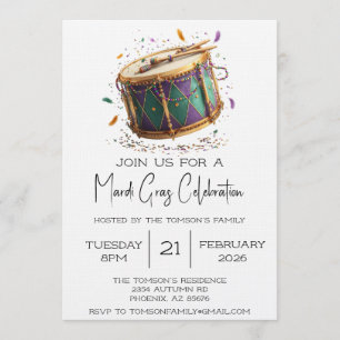 Mardi Gras Festive Drum Celebration Invitation