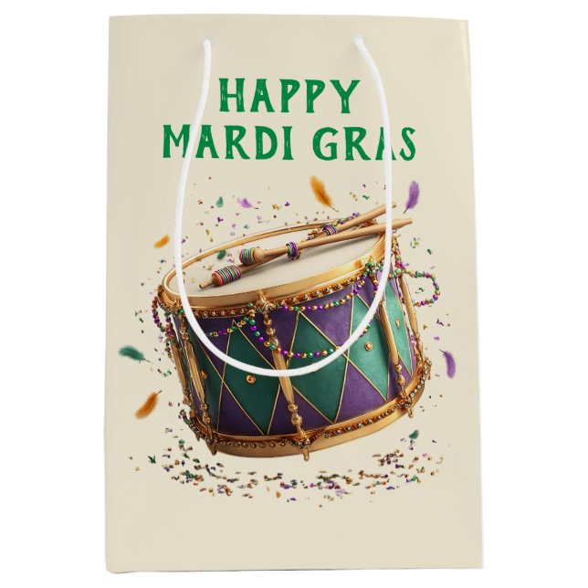 Mardi Gras Festive Drum Medium Gift Bag (Front)
