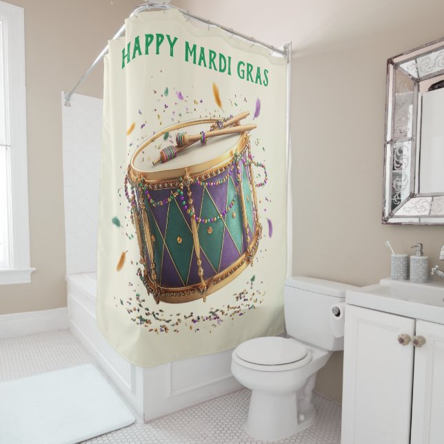 Mardi Gras Festive Drum Shower Curtain (In Situ)