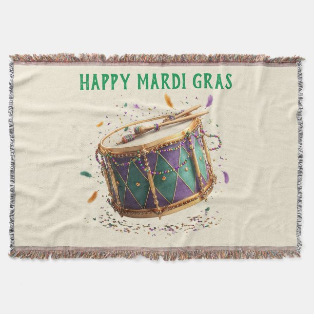 Mardi Gras Festive Drum Throw Blanket (Front)