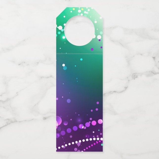 Mardi Gras Festive Purple Background Bottle Tag (Front)
