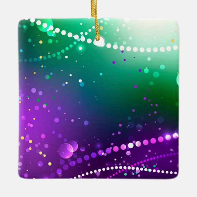 Mardi Gras Festive Purple Background Ceramic Ornament (Front)