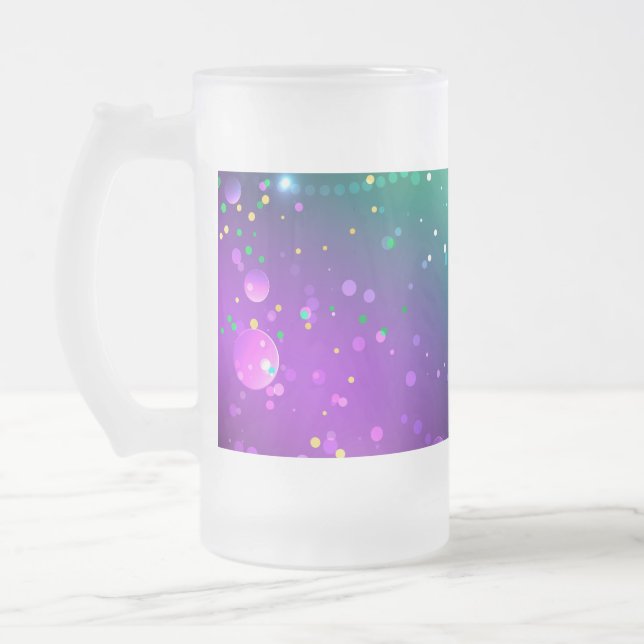 Mardi Gras Festive Purple Background Frosted Glass Beer Mug (Left)