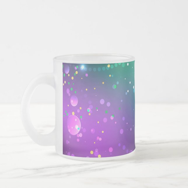 Mardi Gras Festive Purple Background Frosted Glass Coffee Mug (Left)