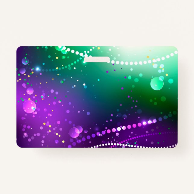Mardi Gras Festive Purple Background ID Badge (Front)
