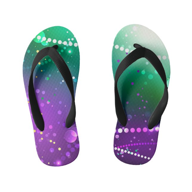 Mardi Gras Festive Purple Background Kid's Flip Flops (Footbed)