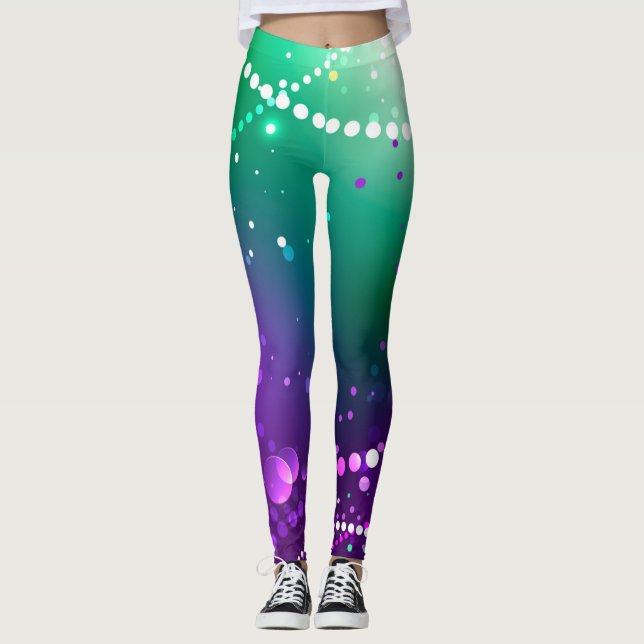 Mardi Gras Festive Purple Background Leggings (Front)