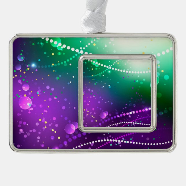 Mardi Gras Festive Purple Background Silver Plated Framed Ornament (Front)