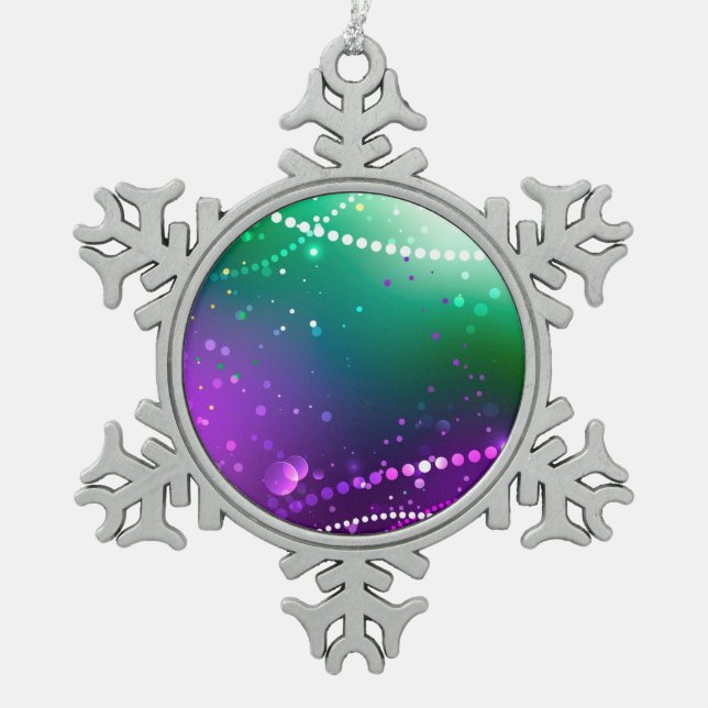 Mardi Gras Festive Purple Background Snowflake Pewter Christmas Ornament (Front)