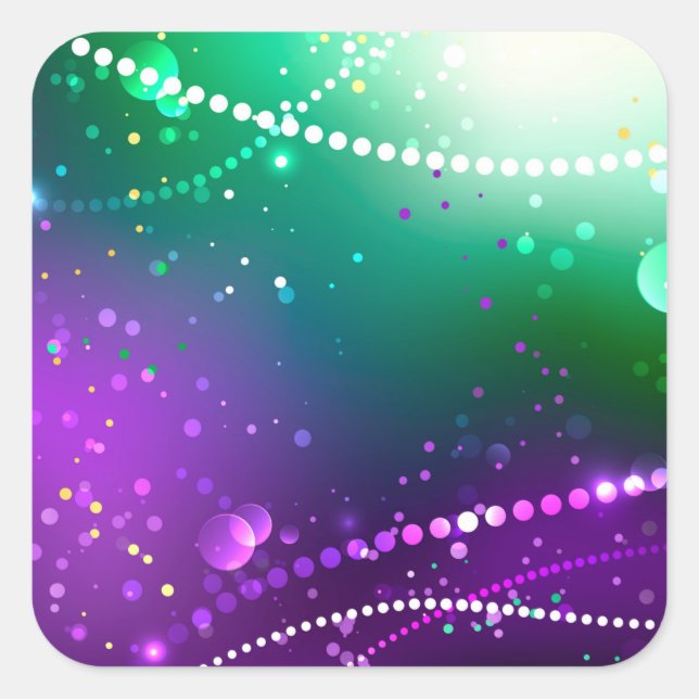 Mardi Gras Festive Purple Background Square Sticker (Front)