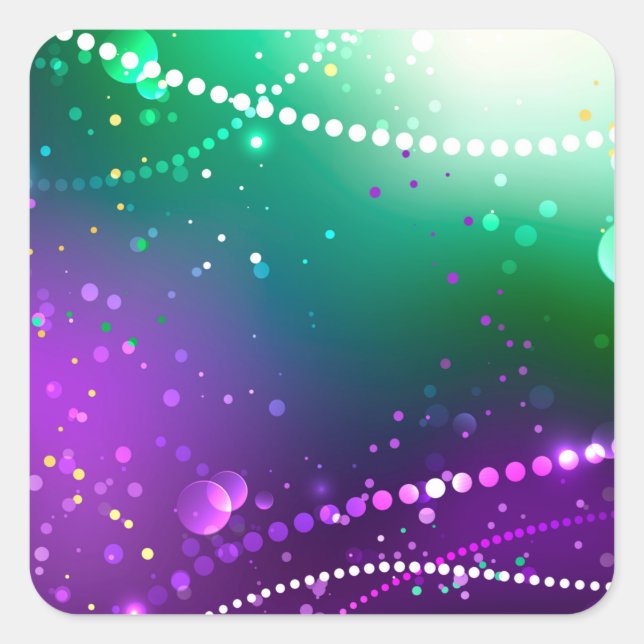 Mardi Gras Festive Purple Background Square Sticker (Front)
