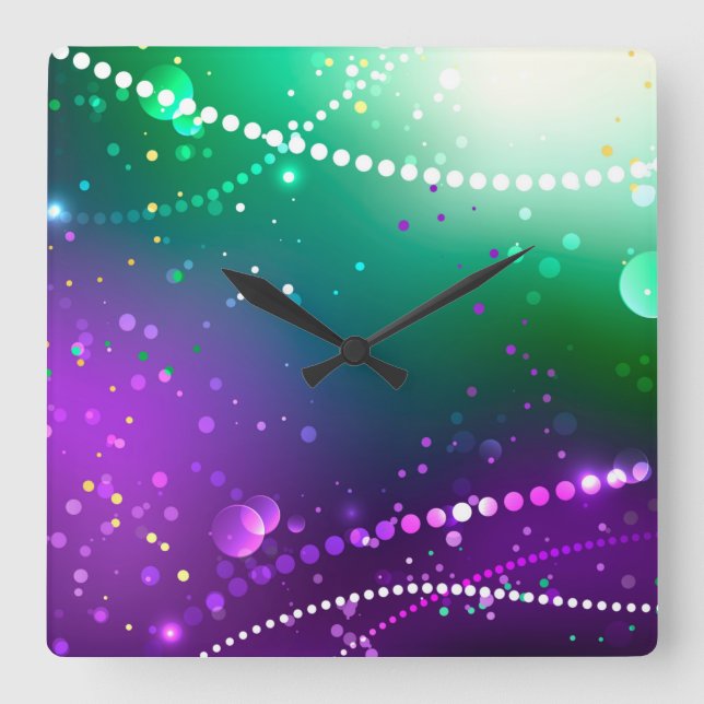 Mardi Gras Festive Purple Background Square Wall Clock (Front)