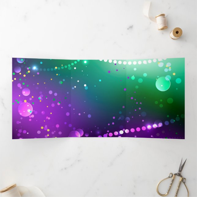 Mardi Gras Festive Purple Background Tri-Fold Holiday Card (Inside)