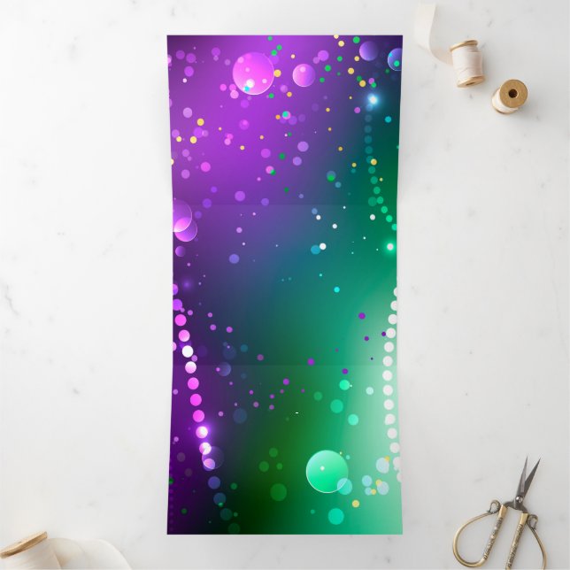 Mardi Gras Festive Purple Background Tri-Fold Holiday Card (Inside)