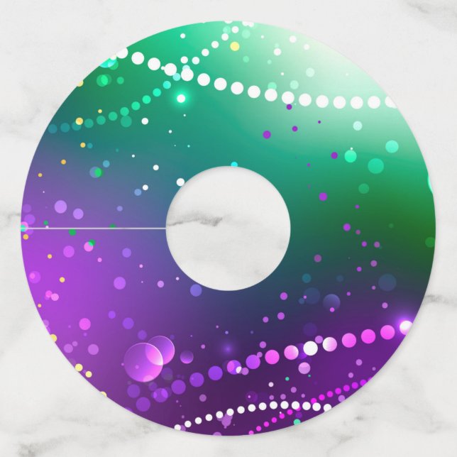 Mardi Gras Festive Purple Background Wine Glass Tag (Front)