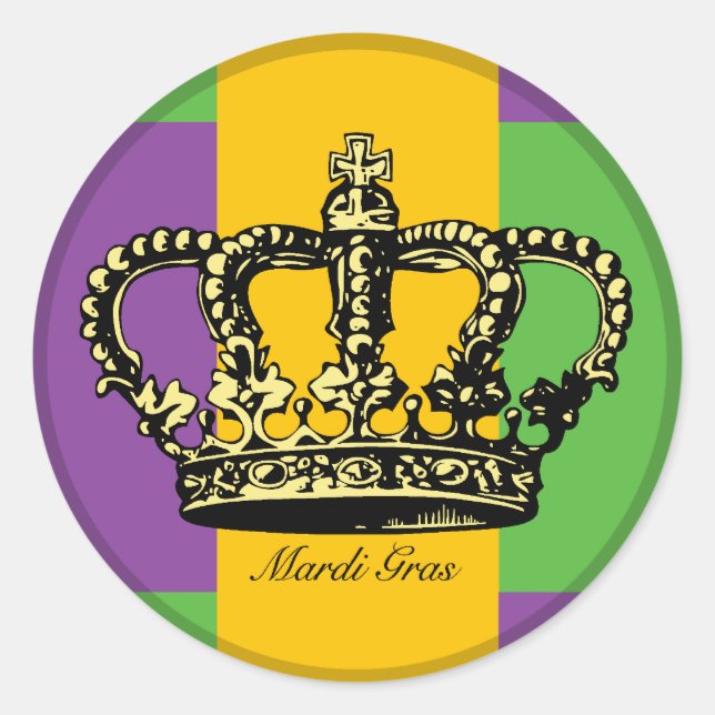 Mardi Gras Flag Crown Classic Round Sticker (Front)