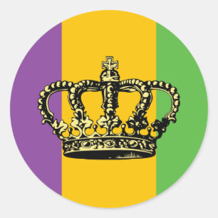 Mardi Gras Flag Crown Classic Round Sticker