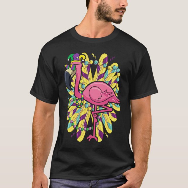 Mardi Gras flamingo jester hat Carnival Party T-Shirt (Front)
