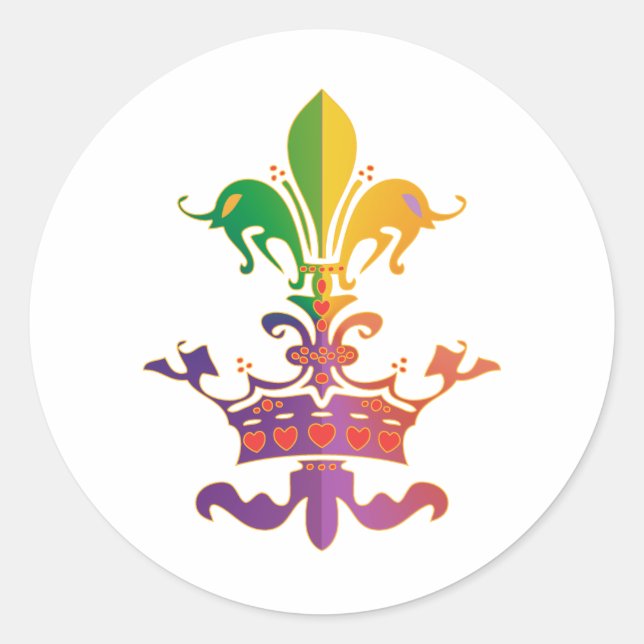 Mardi Gras Fleur de Crown Classic Round Sticker (Front)