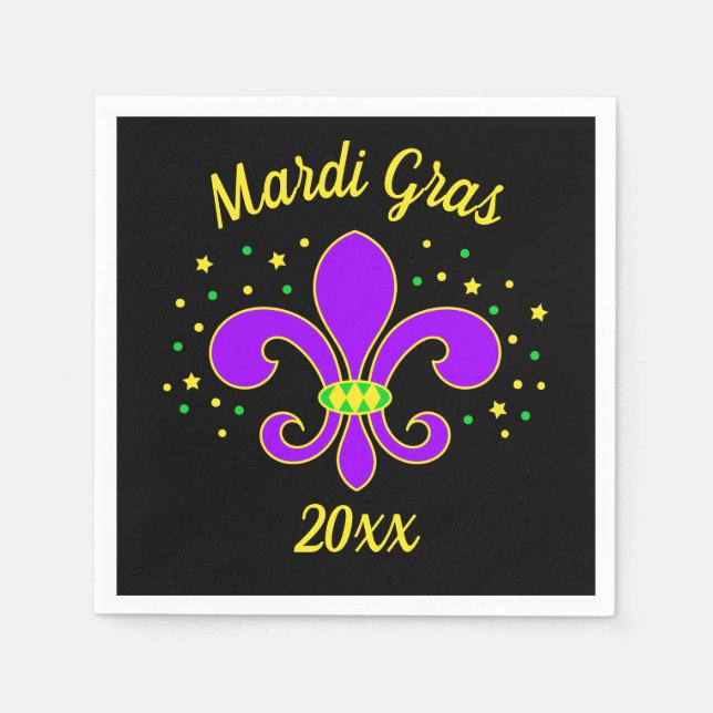 Mardi Gras Fleur-de-lis Add Year Napkin (Front)
