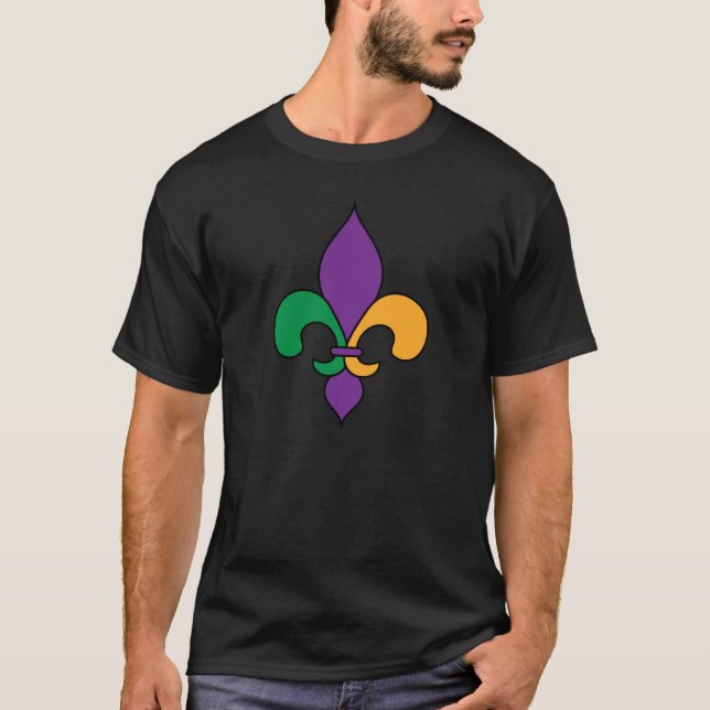Mardi Gras Fleur de Lis Black T-Shirt (Front)