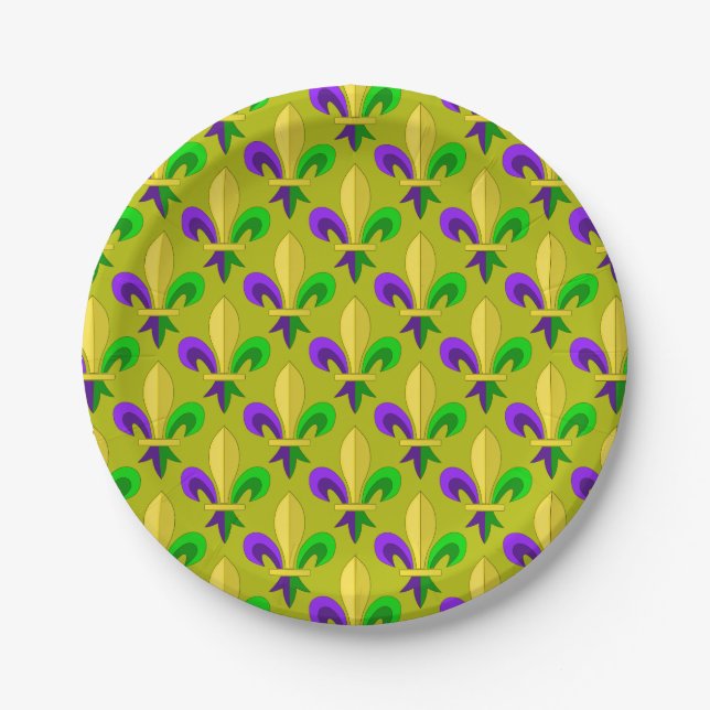Mardi Gras fleur de lis Carnival pattern Paper Plate (Front)