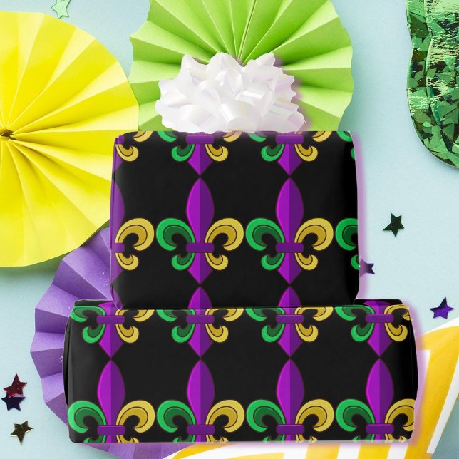 Mardi Gras Fleur de Lis Carnival Purple Green Gift Wrapping Paper (Creator Uploaded)