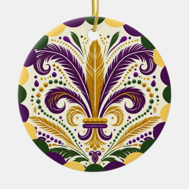 Mardi Gras Fleur de Lis  Ceramic Tree Decoration (Front)