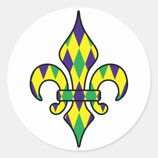 Mardi Gras Fleur de lis Classic Round Sticker | Zazzle.co.uk