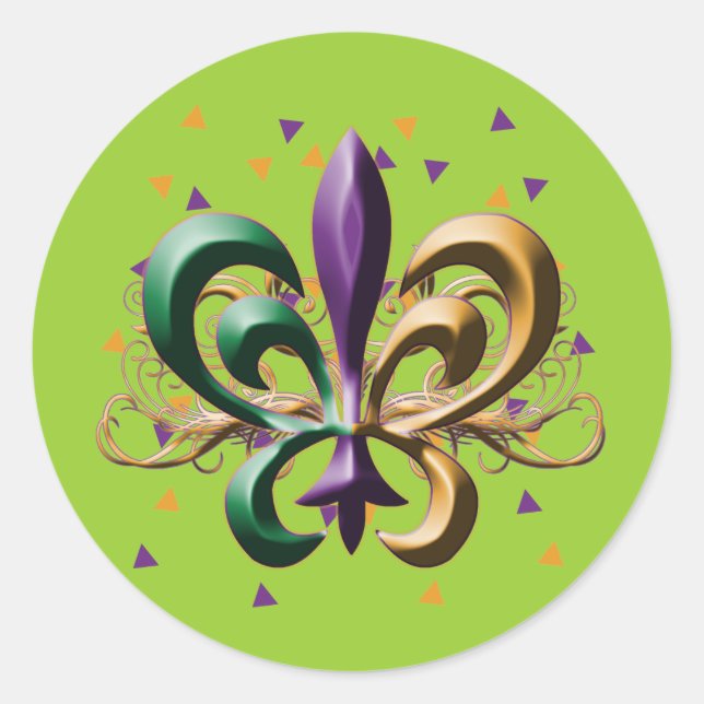 Mardi Gras Fleur de Lis Design Classic Round Sticker (Front)