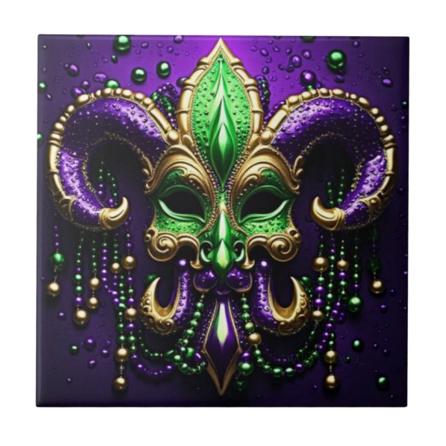 Mardi Gras Fleur De Lis Design Tile (Front)