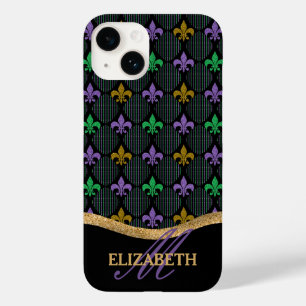 Mardi Gras Fleur De Lis Faux Glitter Monogram Case-Mate iPhone 14 Case